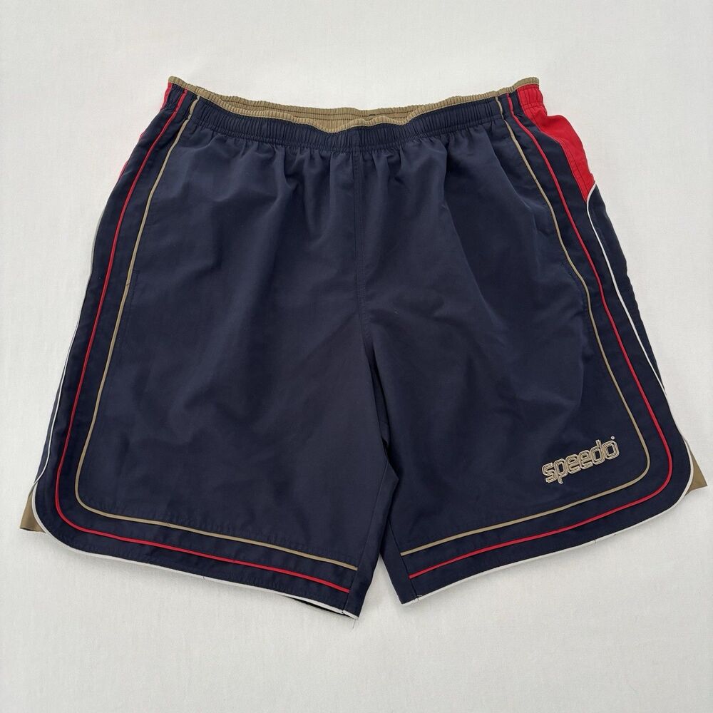 Vintage 90s Shorts Mens Navy Red XL Mesh Liner Swim Trunks Retro Classic Speedo